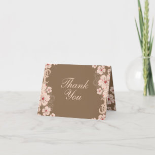 Cartão De Agradecimento Flor de hibisco rosa marrom chic casamento agradec