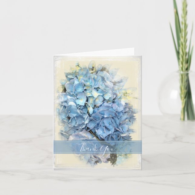 Cartão De Agradecimento Flor de Hydrangea Azul Obrigado (Frente)