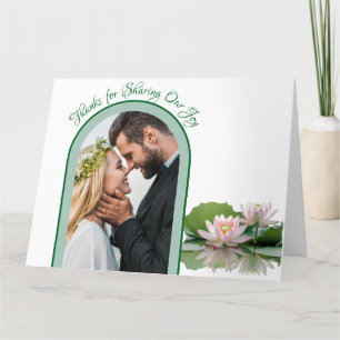 Cartão De Agradecimento Flor de Lotus Rosa e Casamento Verde