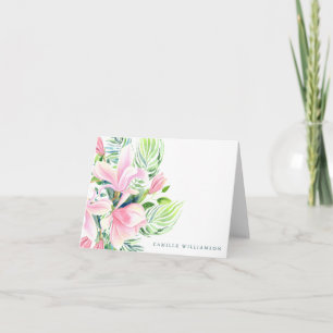 Cartão De Agradecimento Flor de Magnólia em Aquarela Personalizada em Rosa