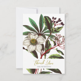 Cartão De Agradecimento Flor de Rosa de Natal Botânica Vintage Elegante
