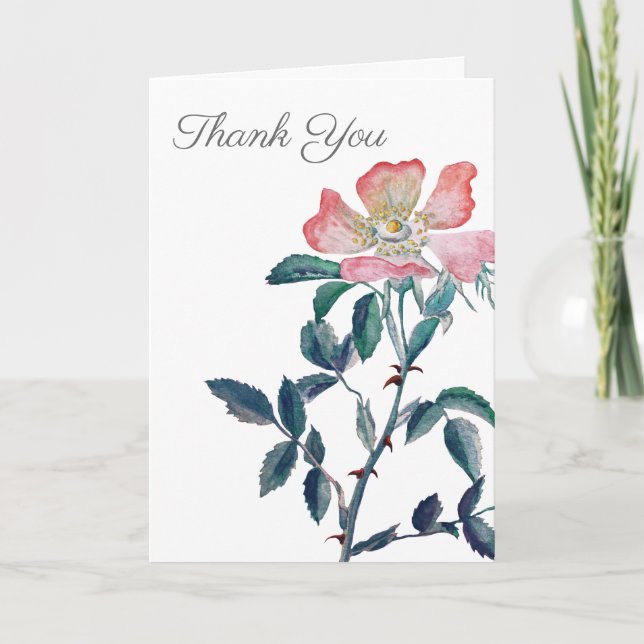 Cartão De Agradecimento Flor de Rosa selvagem com Elegante pintado à mão (Frente)