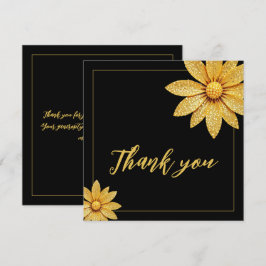 Cartão De Agradecimento Flor Dourada Elegante Doce 16 Aniversário