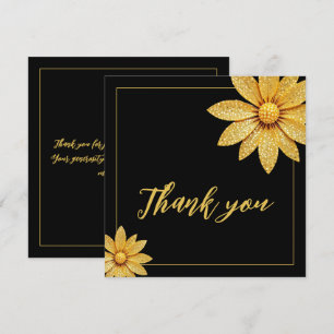Cartão De Agradecimento Flor Dourada Elegante Doce 16 Aniversário