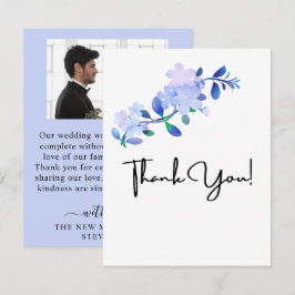 Cartão De Agradecimento flor & folhas em estilo aquarela azul empoeirado r