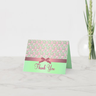 Cartão de agradecimento Flor Rosa/Verde & Laços
