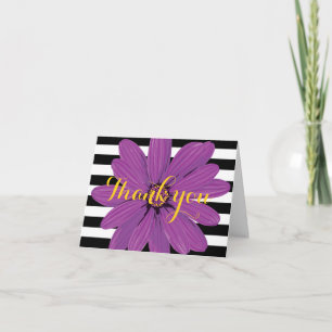 Cartão De Agradecimento Flor Roxo, preto e branco, obrigado