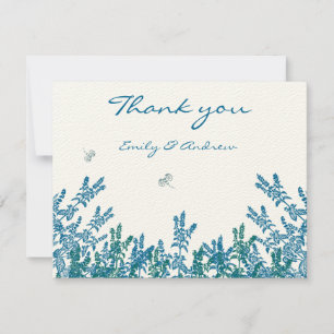 Cartão De Agradecimento Flor Selvagem Azul Verde Abelha Casamento RSVP