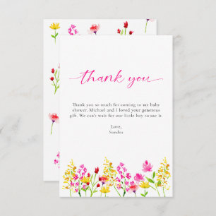 Cartão De Agradecimento Flor selvagem no Chá de fraldas de Sangue Obrigado