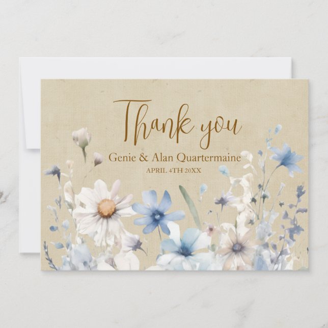 Cartão De Agradecimento Flor Silvestre Azul Obrigado (Frente)