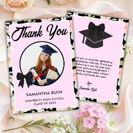 Cartão De Agradecimento Flor Silvestre Laço Preto de Ginga Foto Graduação