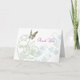 Cartão De Agradecimento Flora Ilustrada & Borboleta Casamento Primavera