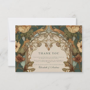 Cartão De Agradecimento Flora Vintage Art Nouveau Wedding