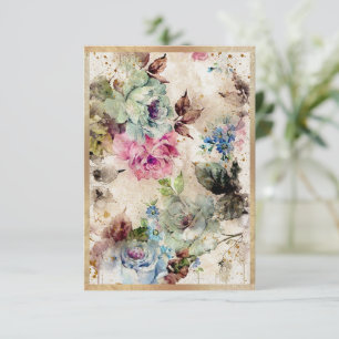 Cartão De Agradecimento Florais Abstratos Rústicos em Dourado Elegante em 