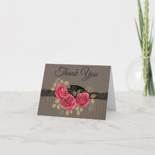 Cartão De Agradecimento Florais Obrigado Rosa Rosa Cinza / Marrom