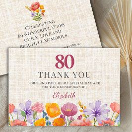 Cartão De Agradecimento Floral 80th Birthday - Elegant Garden Party