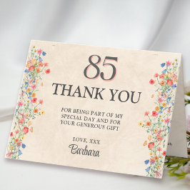 Cartão De Agradecimento Floral 85th Birthday – Elegant Wildflower 85 years