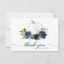 Cartão de Agradecimento Floral Abóbora Azul Naval 