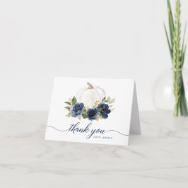 Cartão de Agradecimento Floral Abóbora Azul Naval 