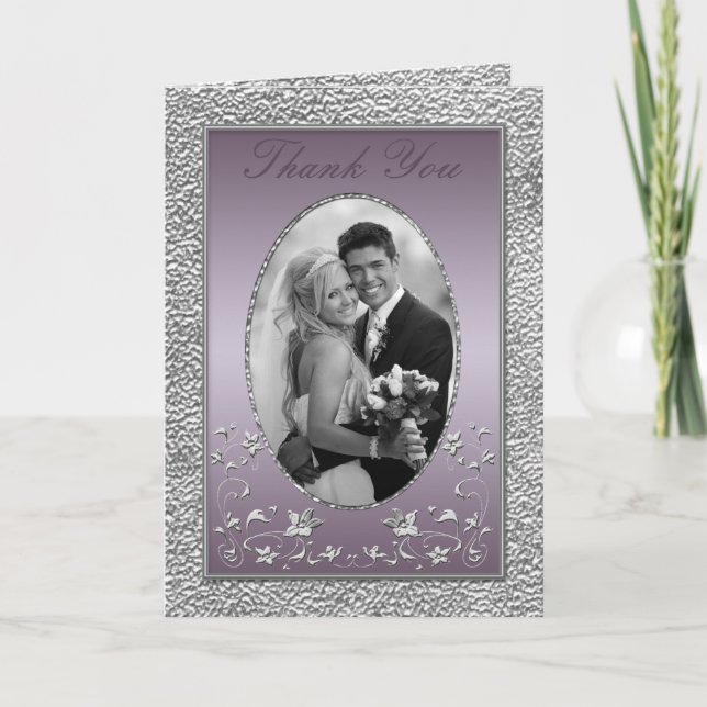 Cartão de Agradecimento Floral Ameixa e Pewter com (Frente)