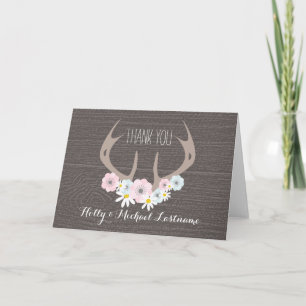 Cartão de Agradecimento Floral Antlers + Barnwood