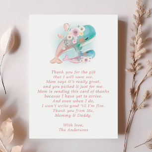 Cartão de Agradecimento Floral Aquarela Baleia Chu