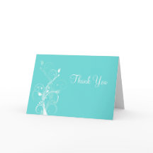 Cartão de agradecimento floral azul aqua e branco