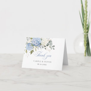 Cartão De Agradecimento Floral Azul Branco Hydrangea Greenery Casamento