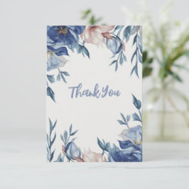 Cartão De Agradecimento Floral Azul de Cor de Água Suave