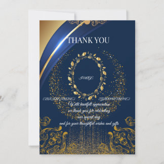 Cartão de Agradecimento Floral Azul e Dourado Eleg