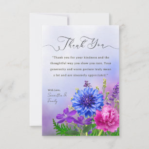 Cartão de Agradecimento Floral Azul e Roxo Vibrant