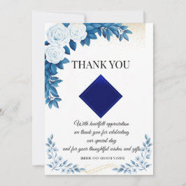 Cartão de Agradecimento Floral Azul Elegante