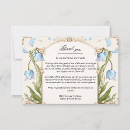 Cartão De Agradecimento Floral Azul Elegante e Casamento Dourado Obrigado