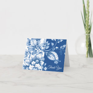 Cartão de Agradecimento Floral Azul Marinho e Bran