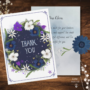 Cartão de Agradecimento Floral Azul Marinho Escuro