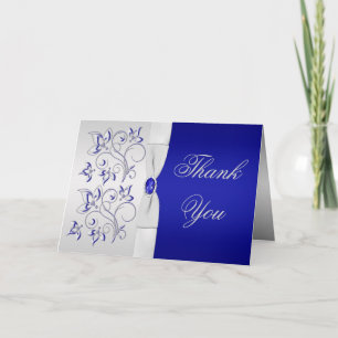 Cartão de Agradecimento Floral Azul Real e Prata