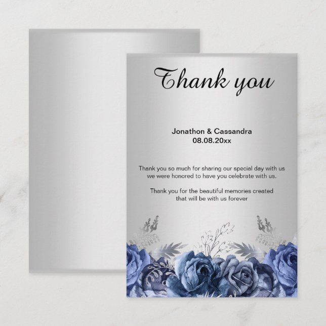 CARTÃO DE AGRADECIMENTO FLORAL AZUL SIMPLES ELEGAN (Frente/Verso)