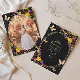 Cartão De Agradecimento Floral Black Butterfly Quinceañera Foto