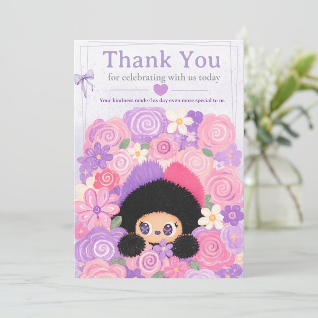 Cartão de Agradecimento Floral Bloom Kitty | anive (Em pé/Frente)