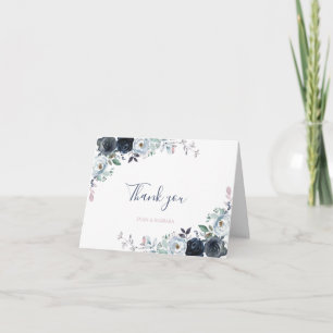 Cartão de agradecimento floral boho em azul naval