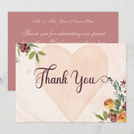 Cartão De Agradecimento Floral Boho Heart Peach Wedding