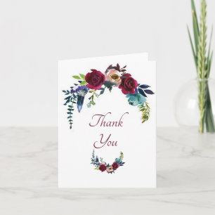 Cartão de agradecimento floral boho vermelho