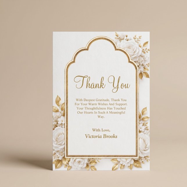 Cartão de Agradecimento Floral Branco e Dourado (Criador carregado)