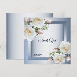 Cartão De Agradecimento Floral Branco Elegante Cinza Azul