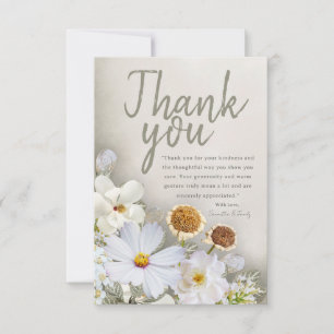 Cartão de Agradecimento Floral Branco Neutro Suave