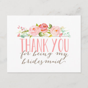 Cartão De Agradecimento Floral Bridesmaid Obrigado