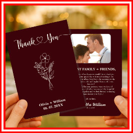 Cartão De Agradecimento Floral Burgundy & Ivory Rustic Photo Wedding