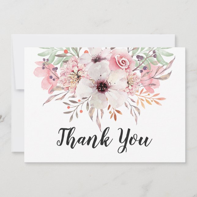 Cartão de Agradecimento Floral Country em Aquarela (Frente)