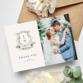 Cartão De Agradecimento Floral Crest Watercolor Monograma Casamento