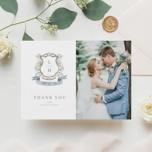 Cartão De Agradecimento Floral Crest Watercolor Monograma Casamento